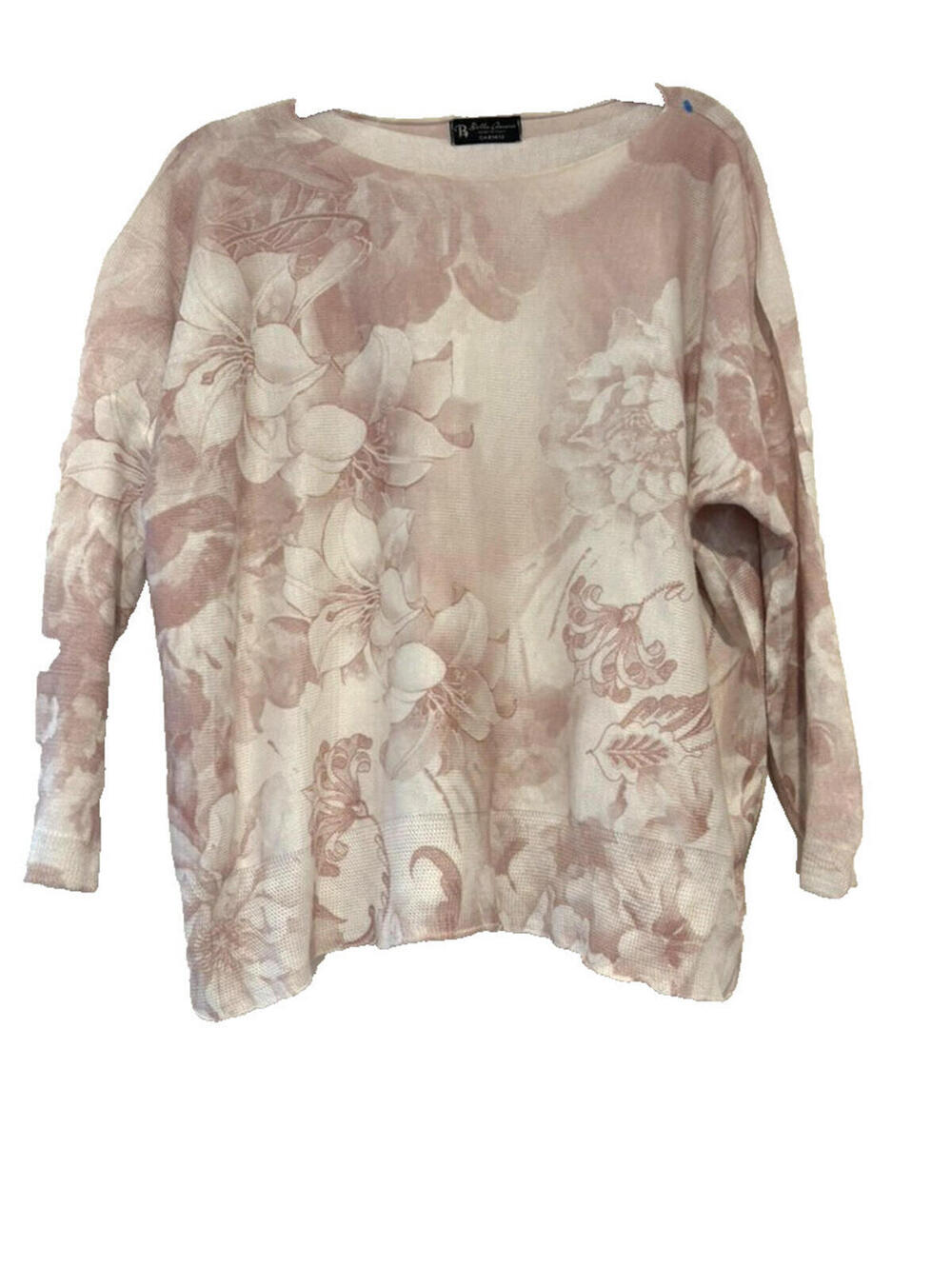 Bella Amore Italy sz‎ M muave/beige floral linen/viscose 3/4 sleeve sweater CC